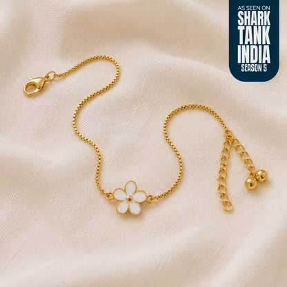 White Flower Silver Anklet