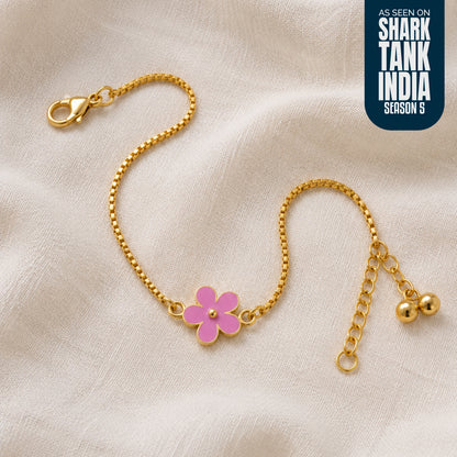 Pink Flower Silver Anklet