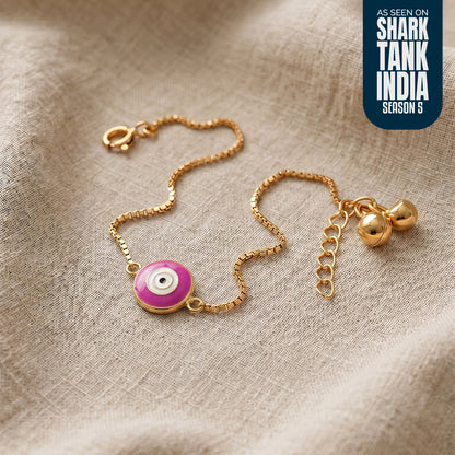 Pink Evil Eye Silver Anklet
