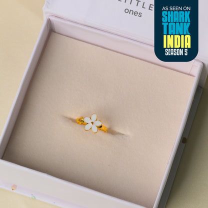 White Flower Silver Ring