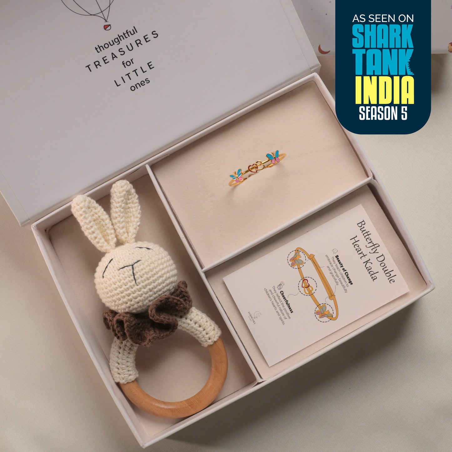 Butterfly Double Heart Silver Kada Gift Box