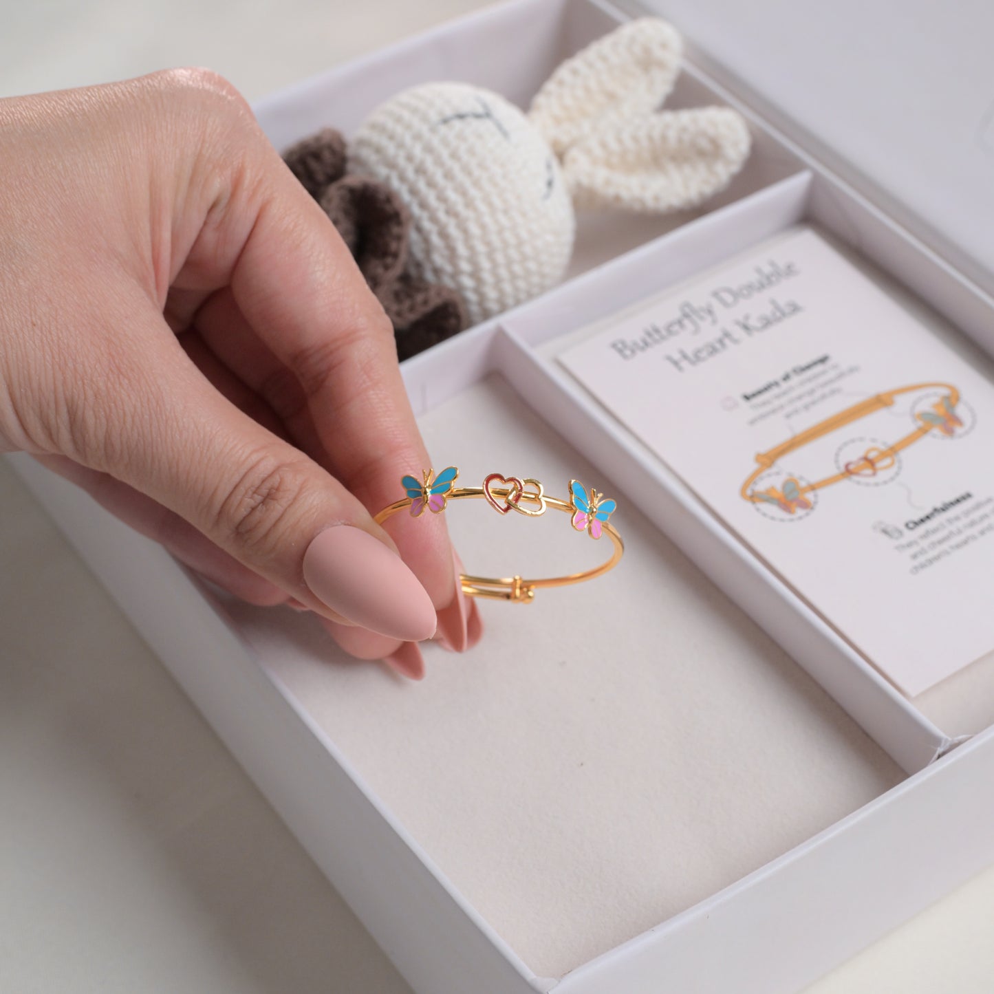 Butterfly Double Heart Silver Kada