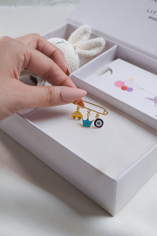 Car Crown Evil Eye Silver Lapel Pin