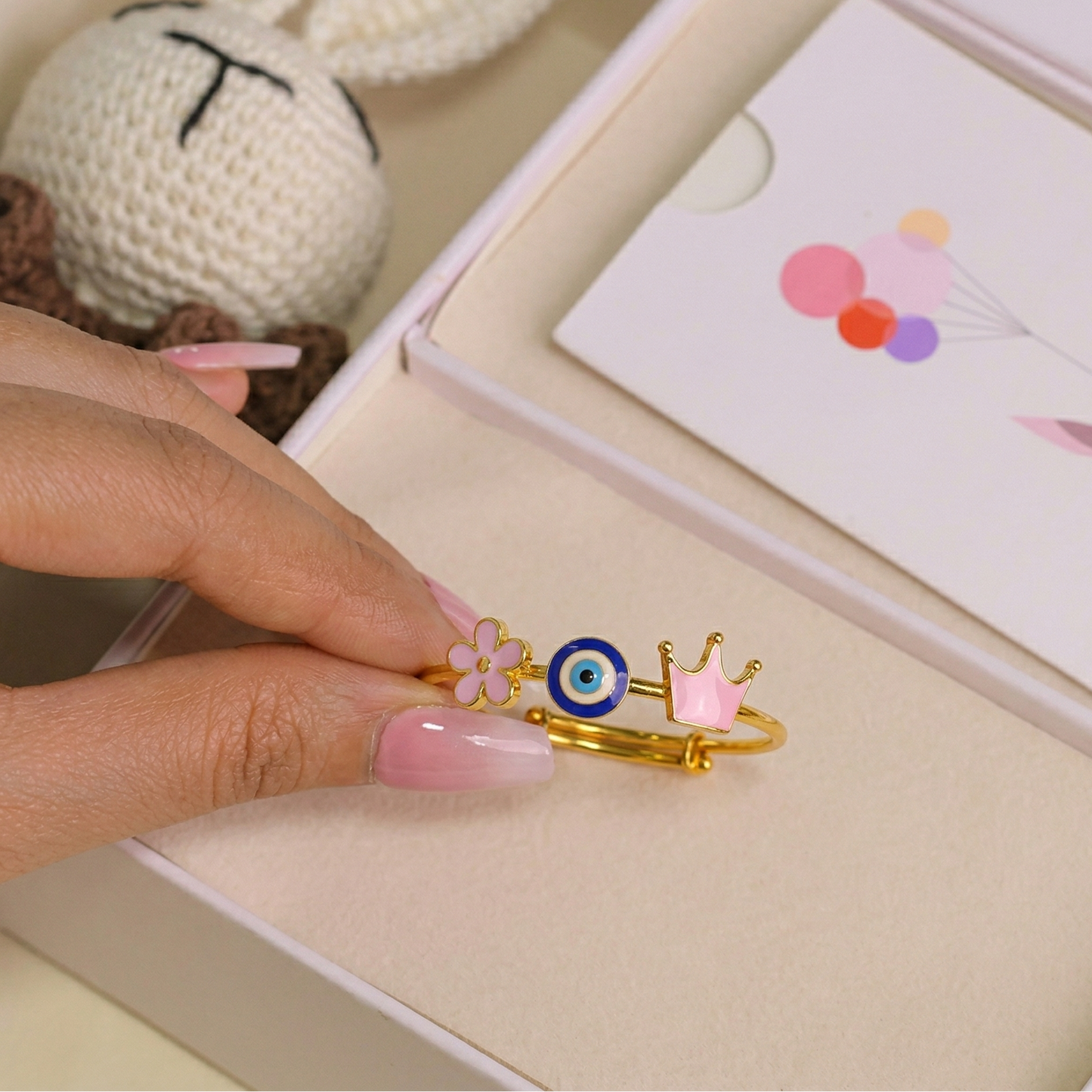Evil eye crown flower silver kada for baby