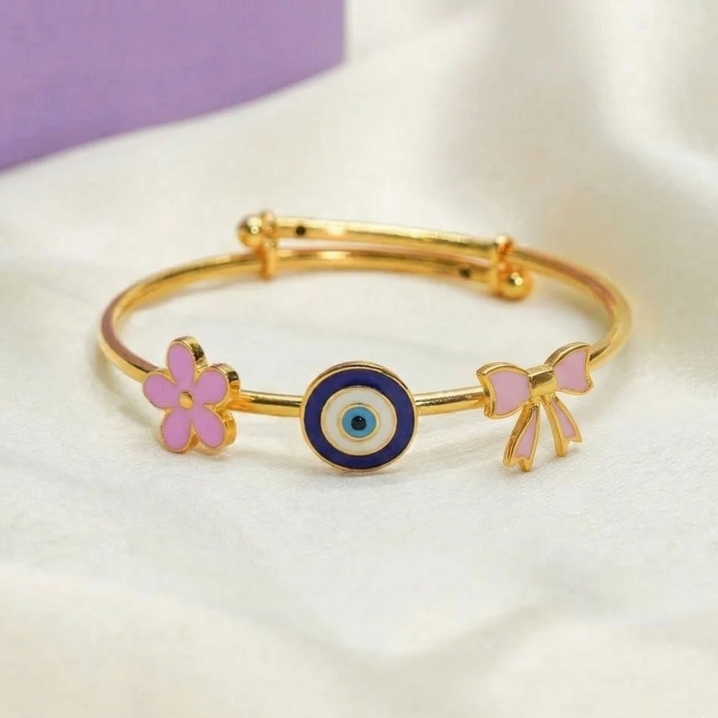 Evil eye flower bow silver kada for baby