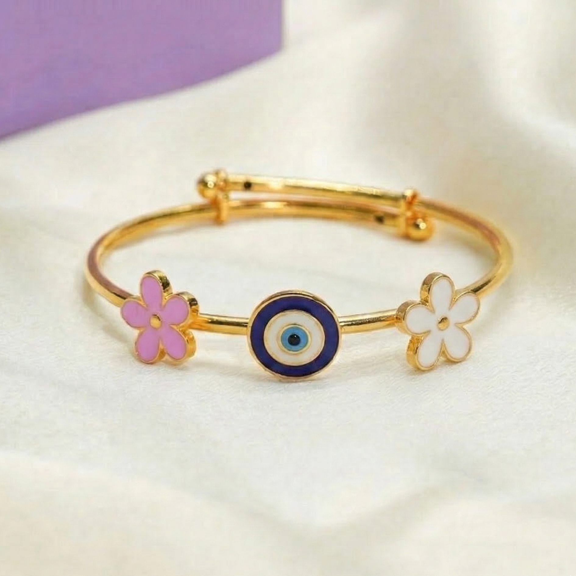 Evil eye flowers silver kada for baby