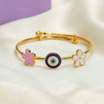 Evil eye flowers silver kada for baby
