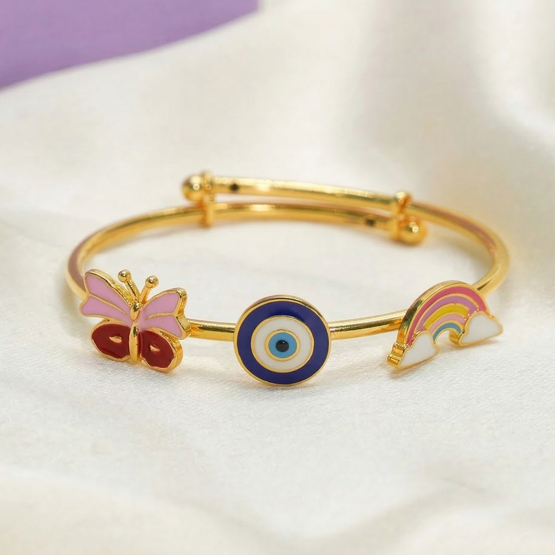 Evil eye rainbow butterfly silver kada
