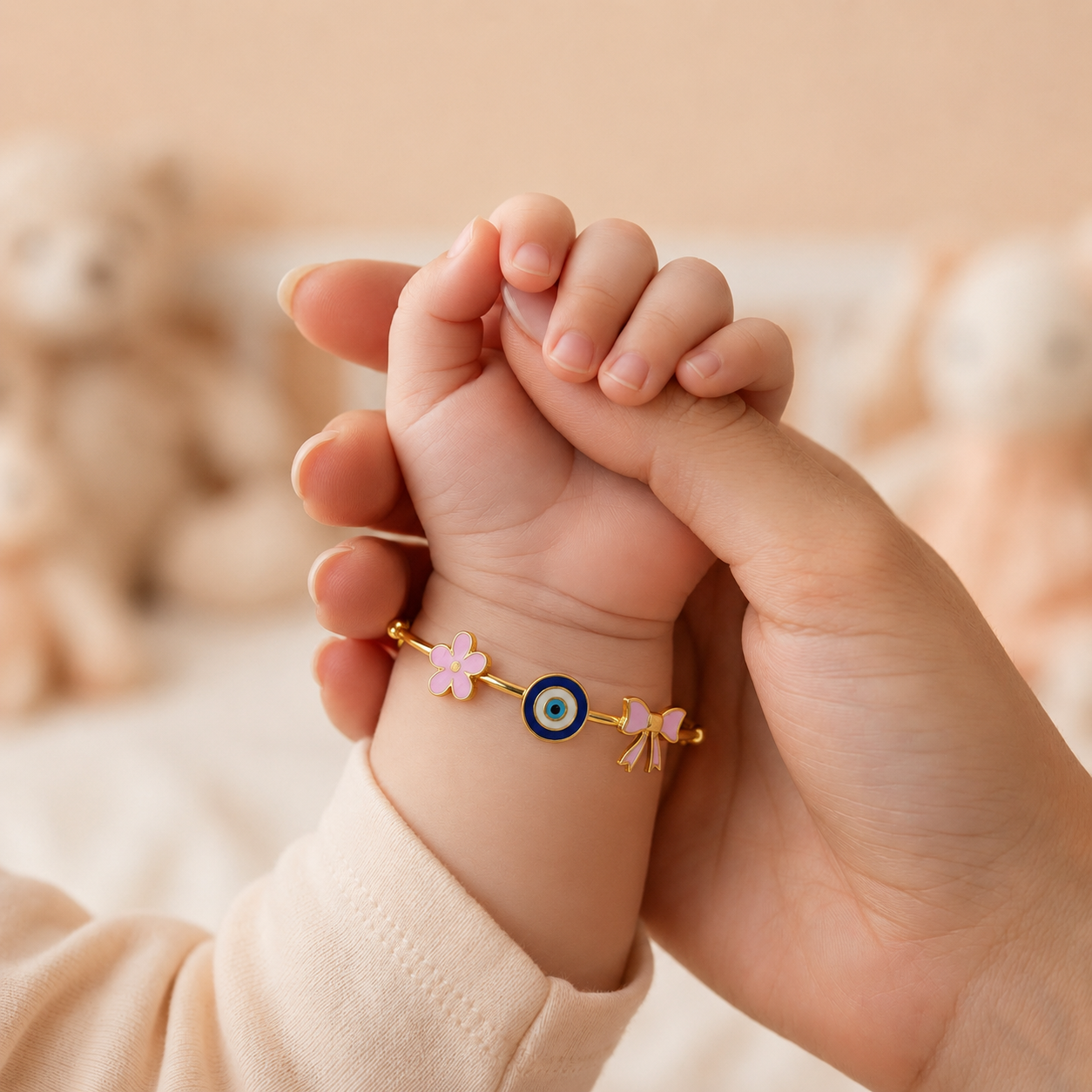 Flower Evil Eye Bow Silver Kada