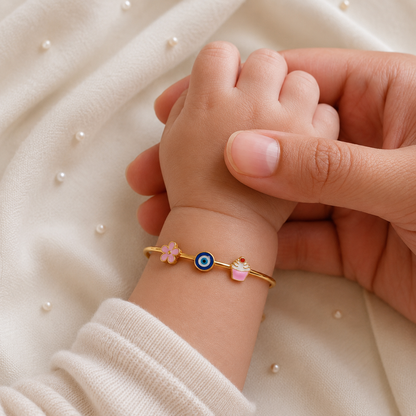Flower Evil Eye Cupcake Silver Kada