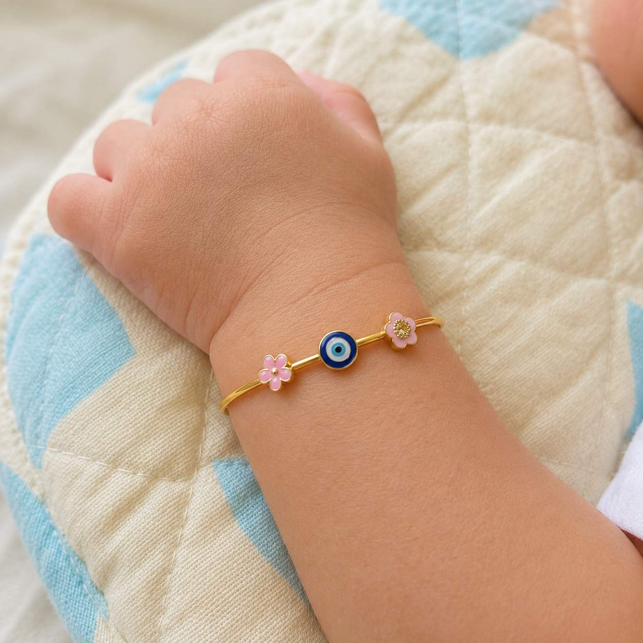 Flowers Evil Eye Silver Kada