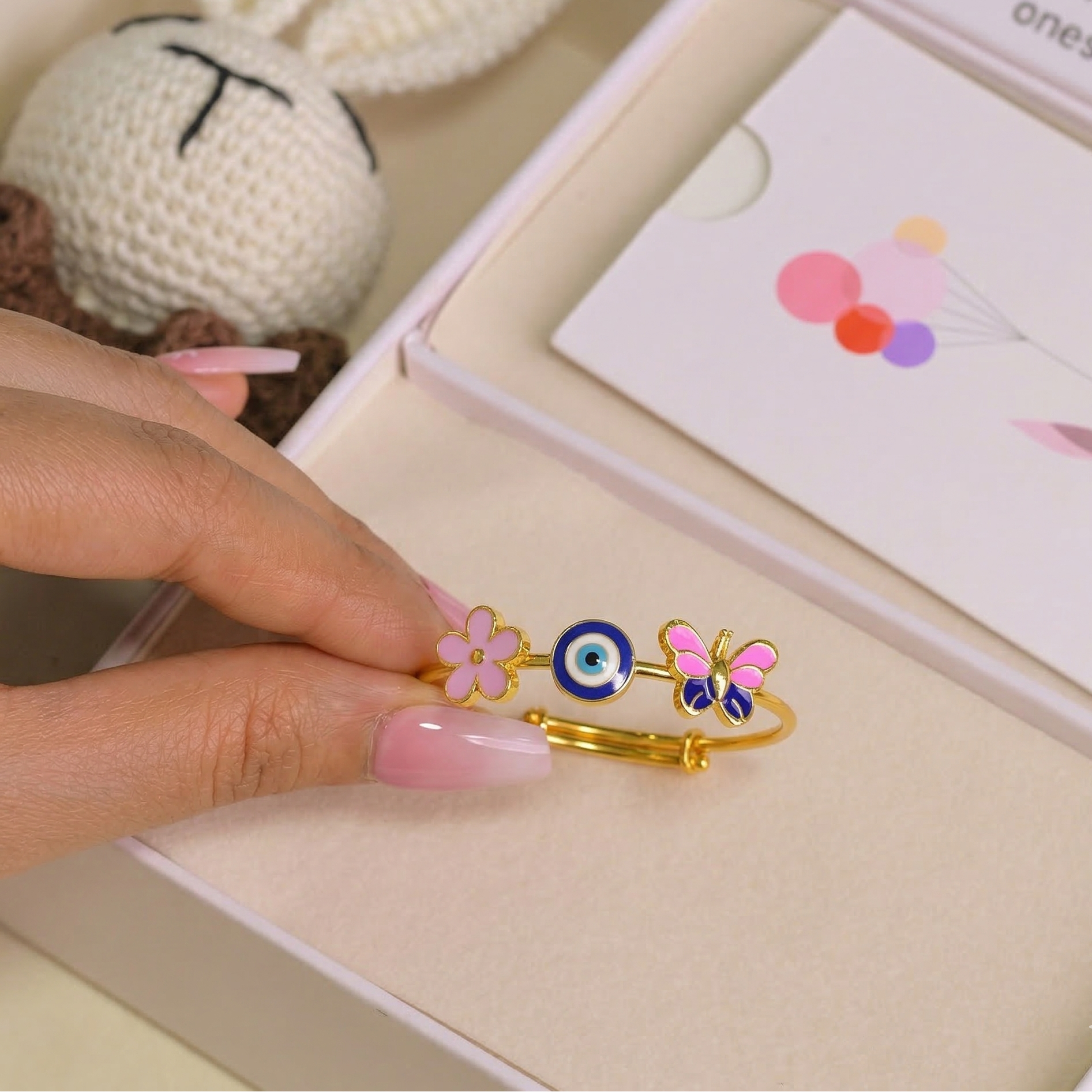 Flower evil eye butterfly silver kada for baby