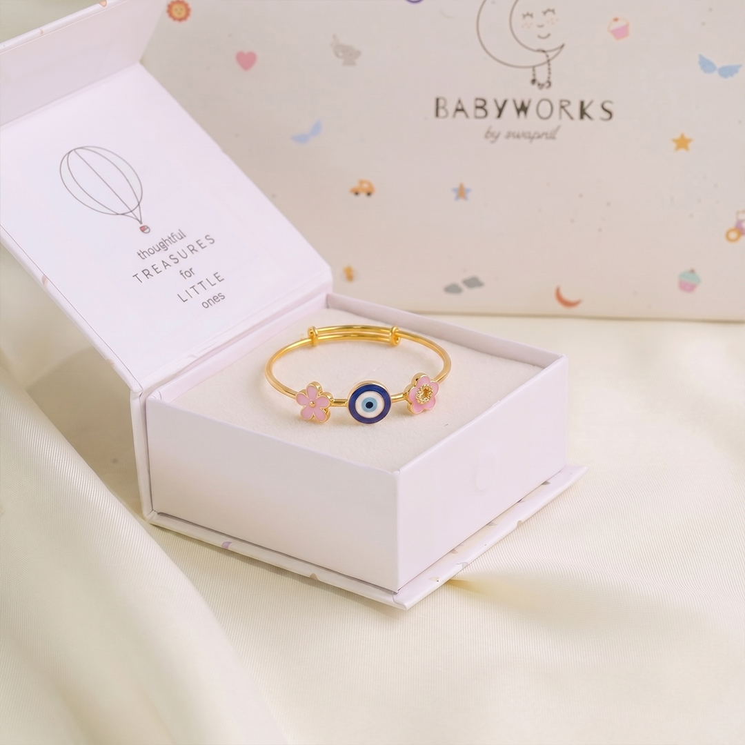 Flowers evil eye silver kada for baby