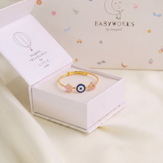 Flowers evil eye silver kada for baby