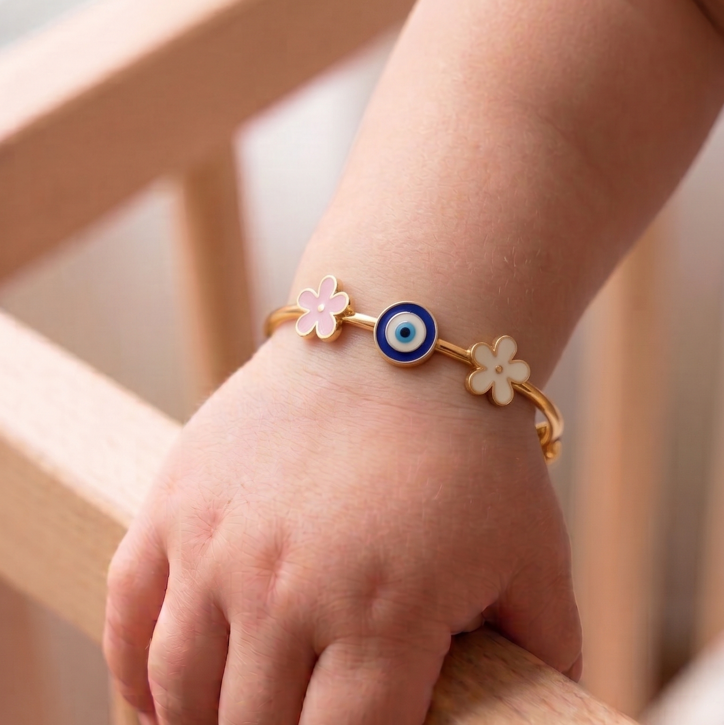 Flowers Evil Eye Silver Kada