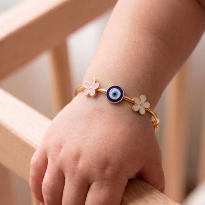 Flowers Evil Eye Silver Kada