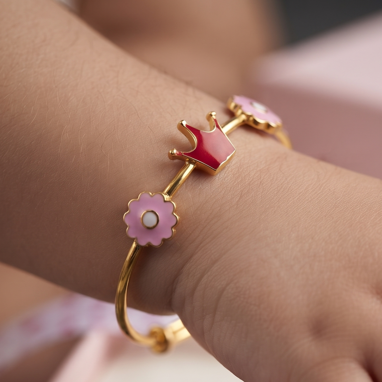 Crown Flower Silver Kada
