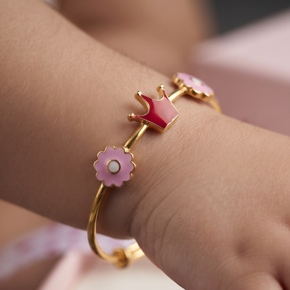 Crown Flower Silver Kada