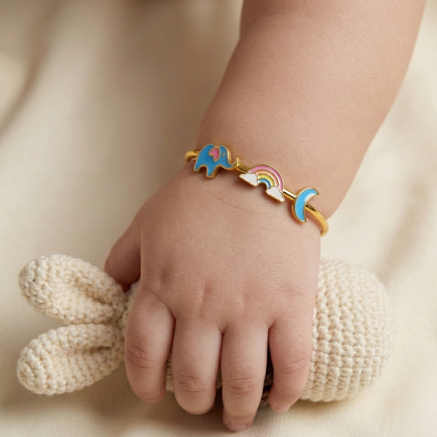 Elephant Rainbow Moon Silver Kada