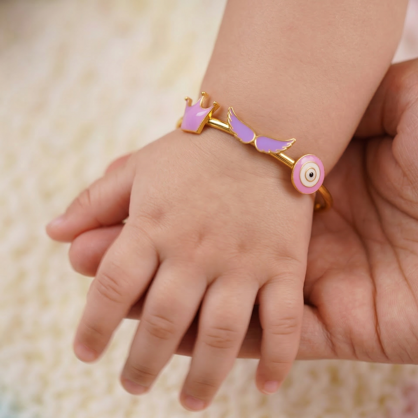 Crown Wings Evil Eye Silver Kada