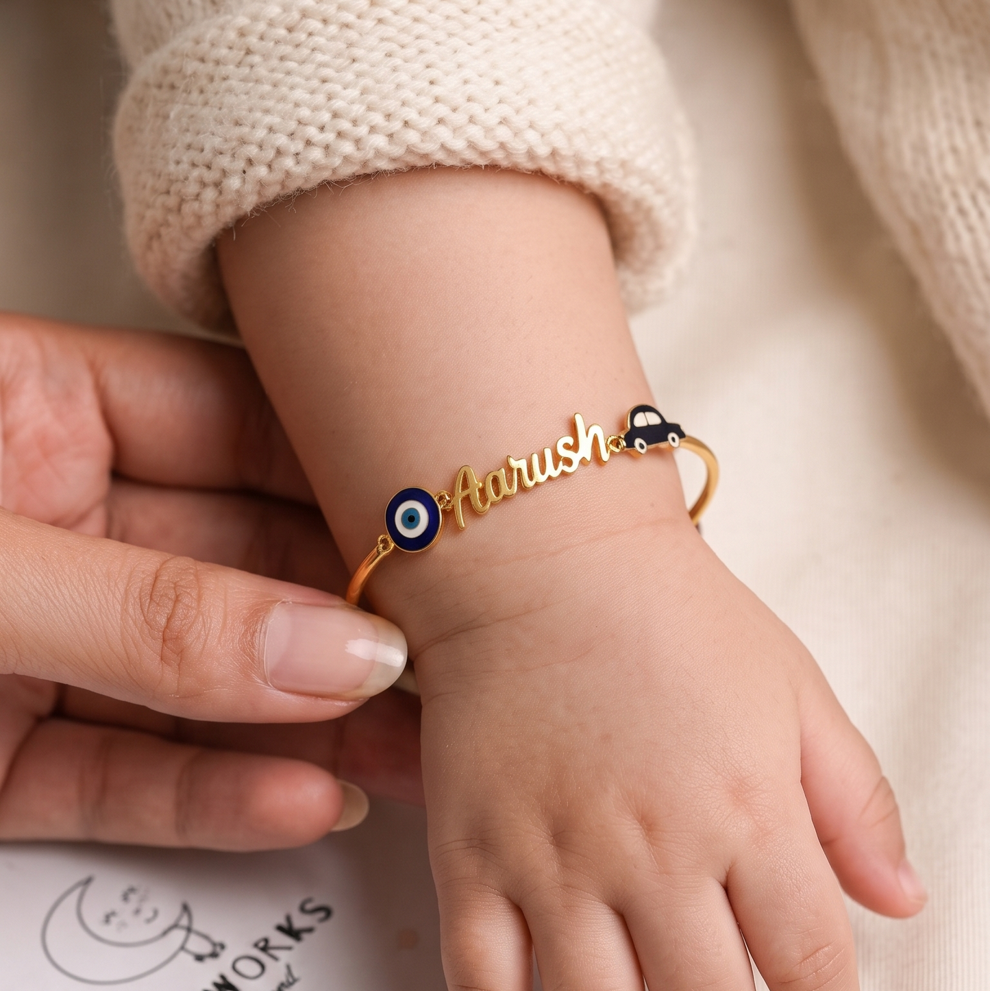 Personalized Name Evil Eye Car Silver Bracelet