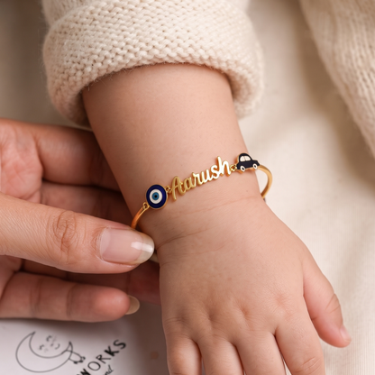 Personalized Name Evil Eye Car Silver Bracelet