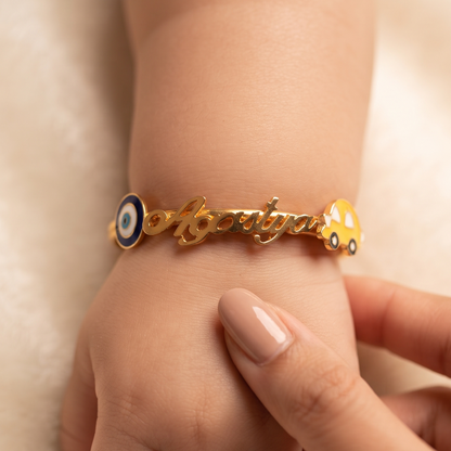 Personalized Name Car Evil Eye Silver Kada