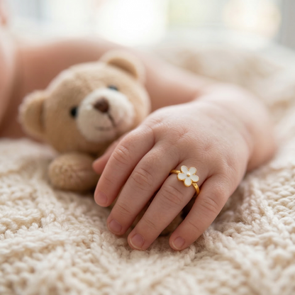 White Flower Silver Ring