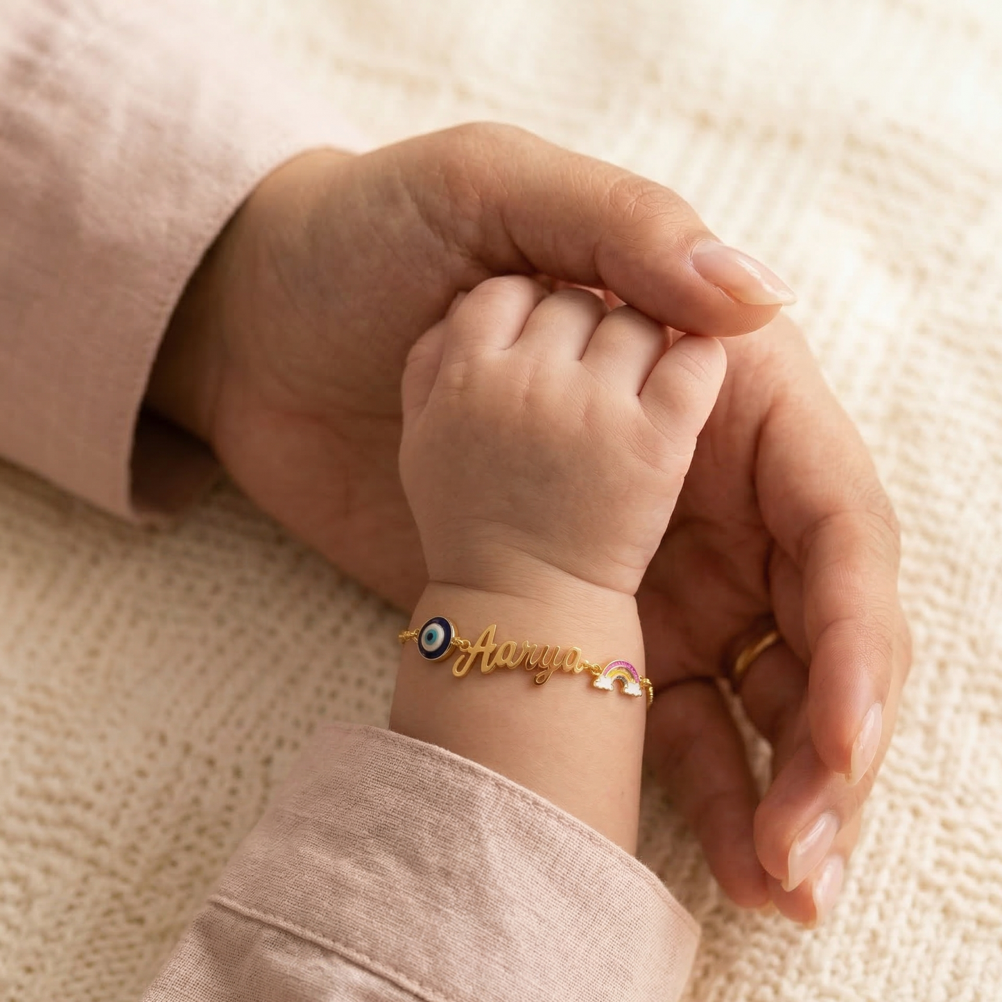 Personalized Name Evil Eye Rainbow Silver Bracelet