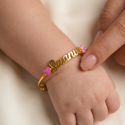 Personalized Name Heart Flower Silver Kada