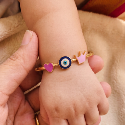 Heart Evil-Eye Crown Silver Kada