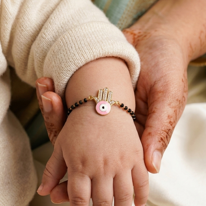 Pink Hamsa Diamond Evil Eye Silver Nazariya