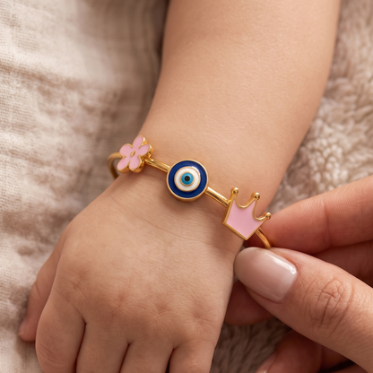 Flower Evil Eye Crown Silver Kada