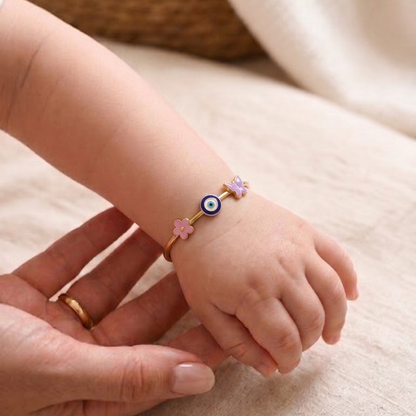 Flower Evil Eye Butterfly Silver Kada