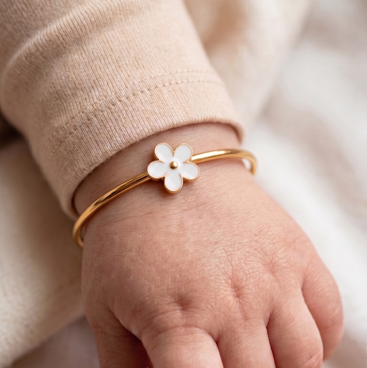 White Flower Silver Kada