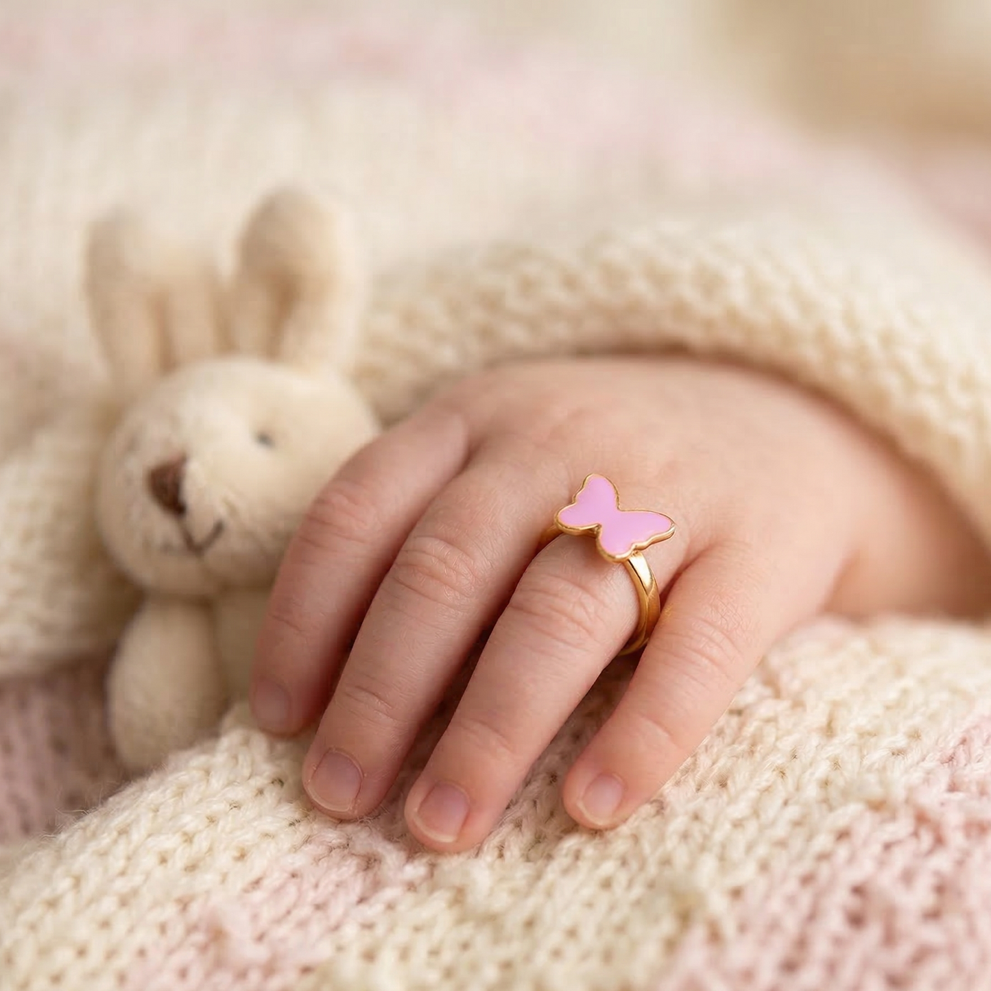 Pink Butterfly Silver Ring