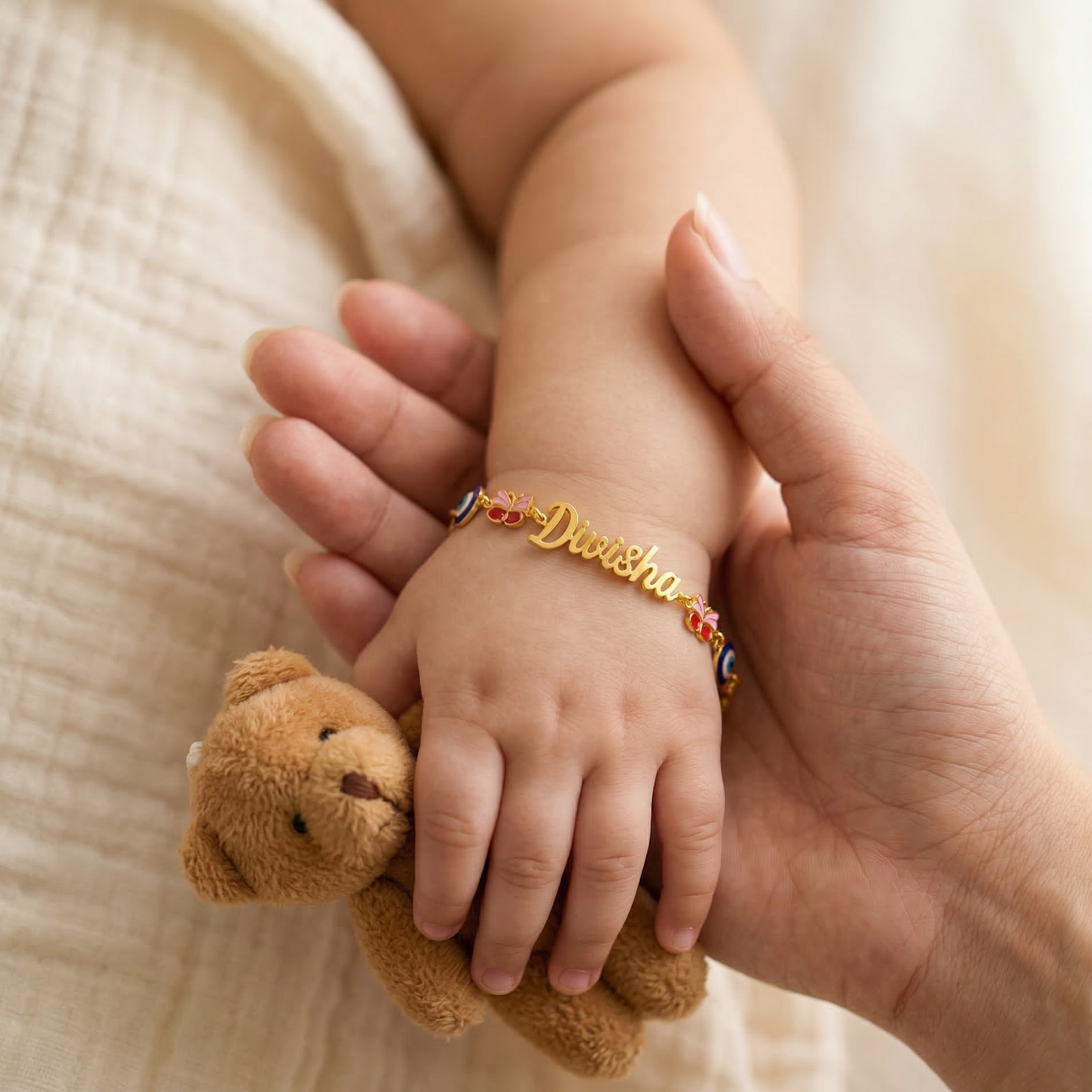 Personalized Name Evil Eye Butterfly Silver Bracelet
