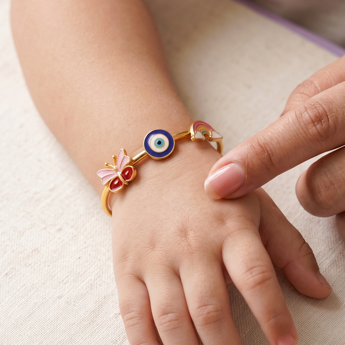 Butterfly Evil Eye Rainbow Silver Kada