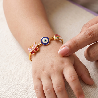 Butterfly Evil Eye Rainbow Silver Kada