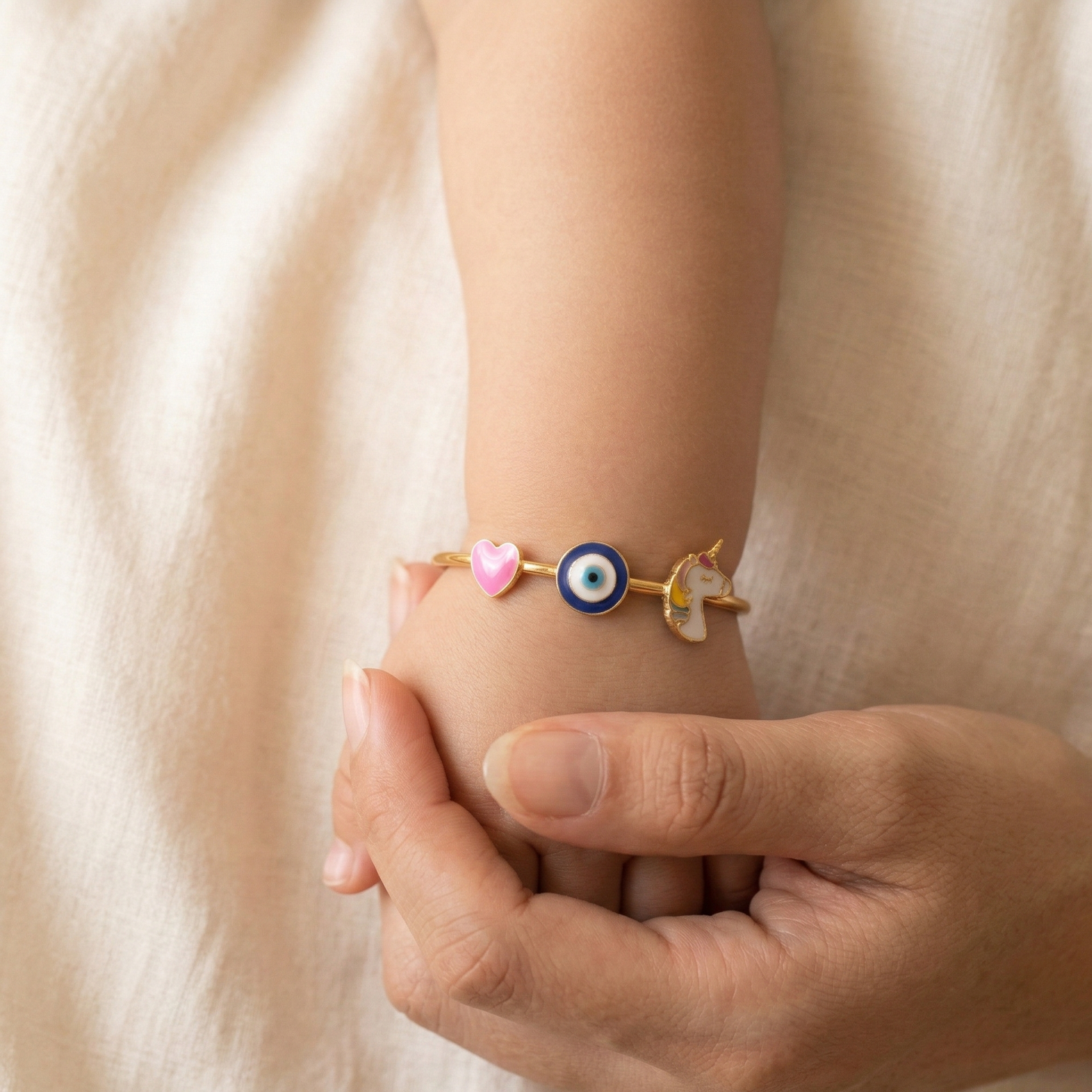 Heart Evil-Eye Unicorn silver Kada