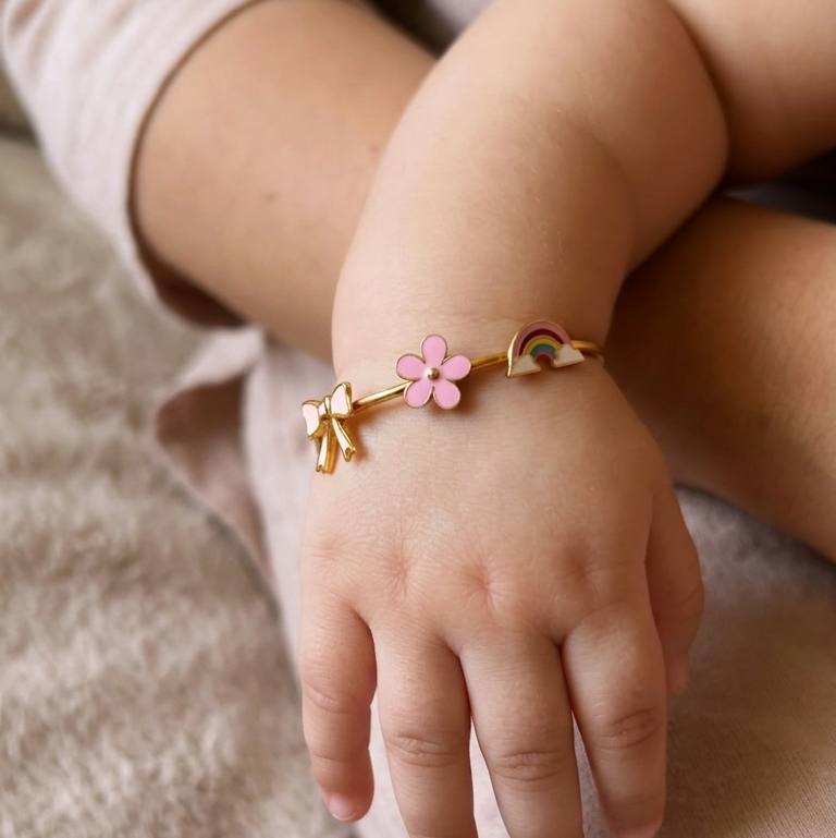 Rainbow Flower Bow Silver Kada