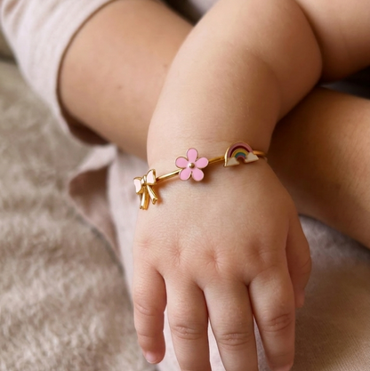 Rainbow Flower Bow Silver Kada