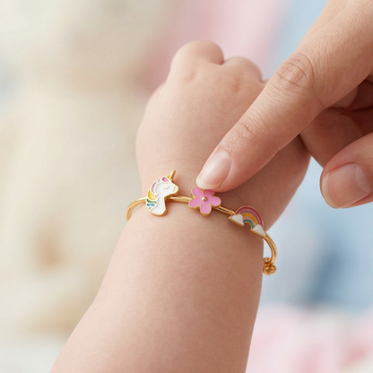 Unicorn Flower Rainbow Silver Kada