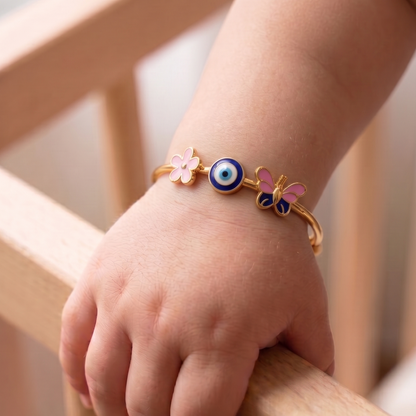 Flower Evil Eye Butterfly Silver Kada