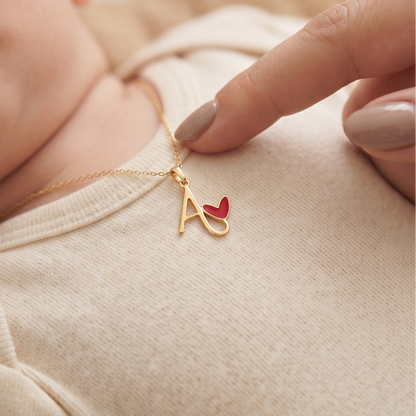 'A' Letter Heart Silver Pendant With Chain