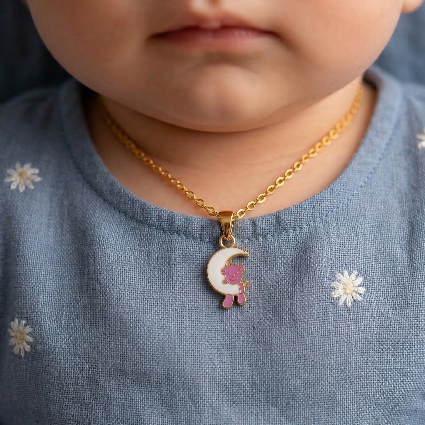 Teddy Moon Silver Pendant With Chain