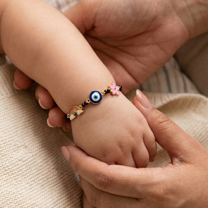 Rainbow Evil Eye Flower Silver Nazariya
