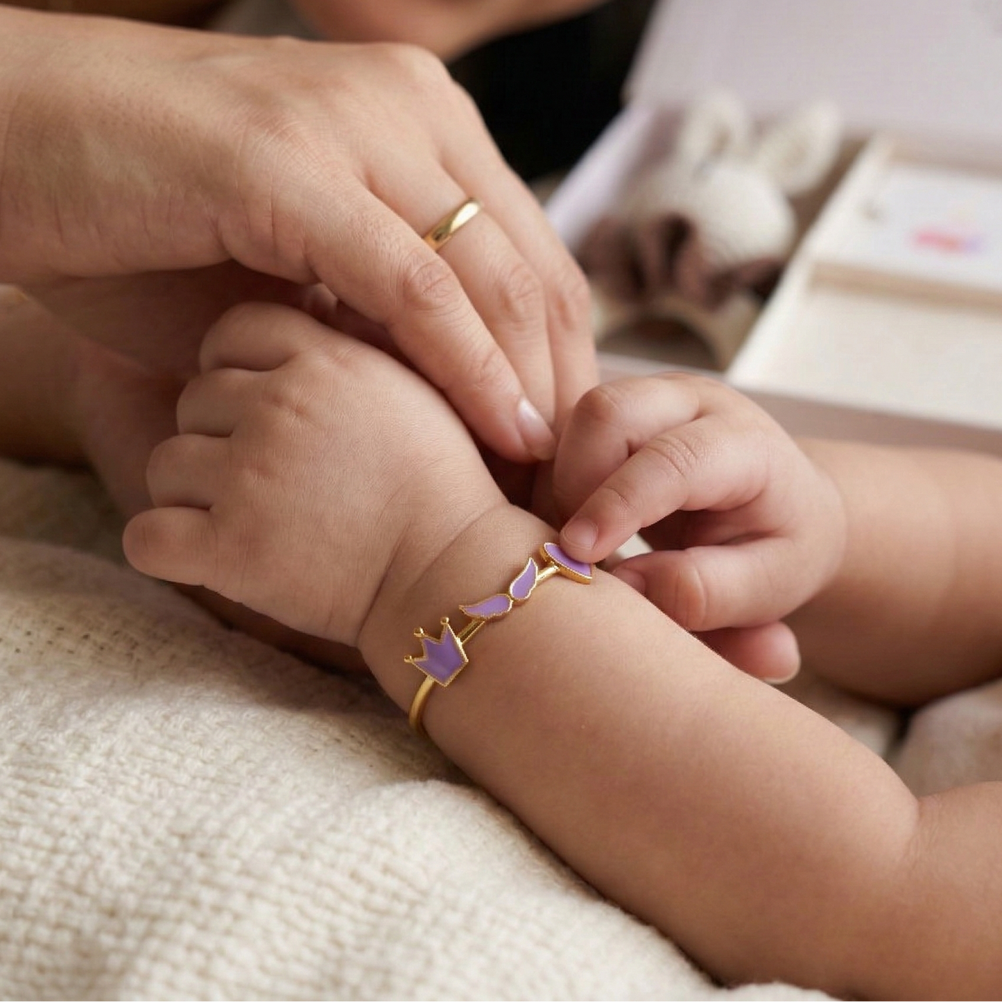 Crown Wings Heart Silver Kada