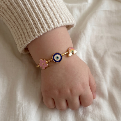 Rainbow Flower Evil Eye Silver Kada
