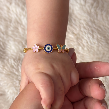 Flower Evil Eye Butterfly Silver Kada